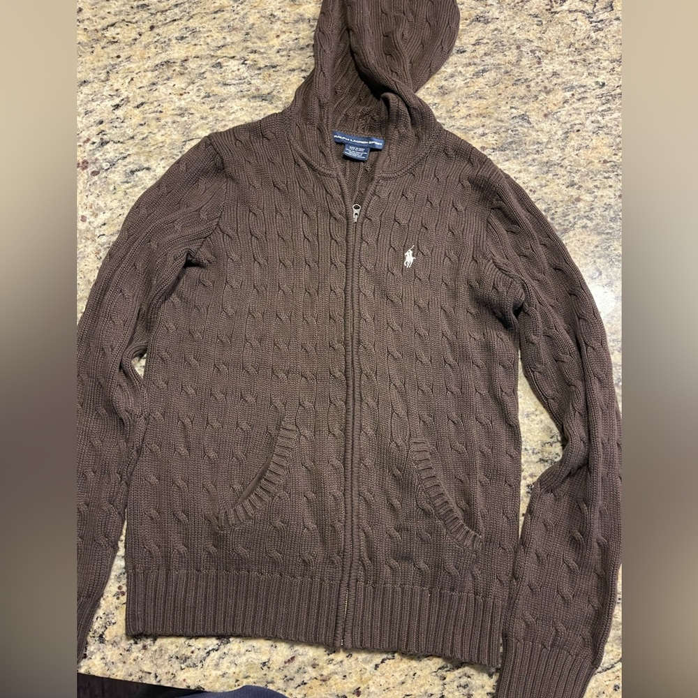 Ralph Lauren Sport knit zip up sweater with hood!